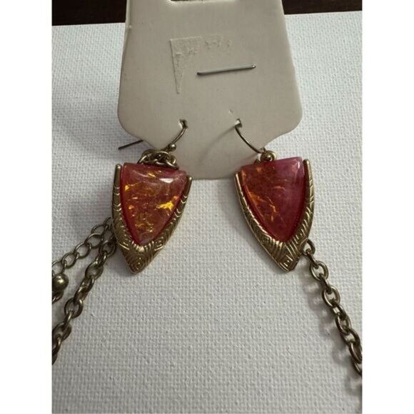 Women's Pink Lava Gold Tone Pointed Drop Statement Necklace & Matching Earrings - Picture 3 of 6